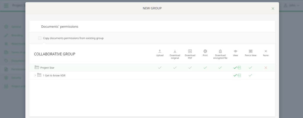 User permissions