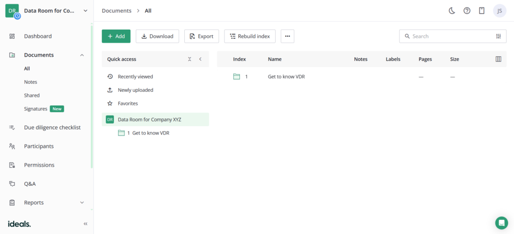 Setting up a virtual data room - Document management